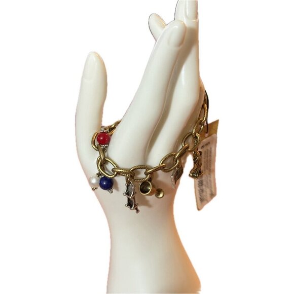 Patrica Nash Antique Gold USA & UK Travel Charm Etched Metal Chain Link Bracelet - Picture 5 of 6